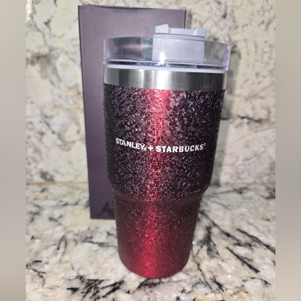 Starbucks Stanley red Tumbler china gradient new ice crack straw burgundy 20oz - Picture 2 of 3
